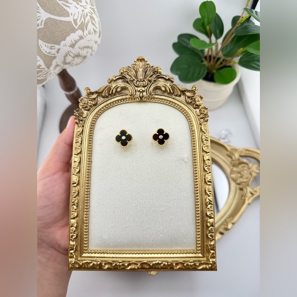 Lucky Alhambra Black Clover Stud Earrings –Sterling Silver Gold Plated with Logo - Picture 8 of 10